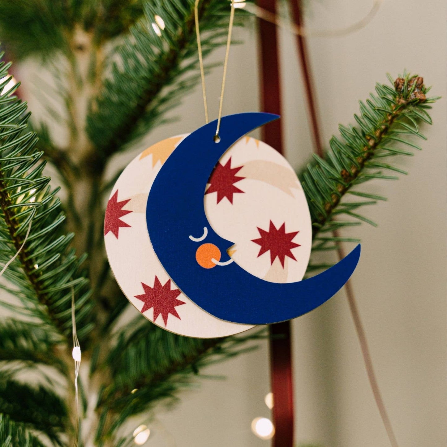 Wooden Moon Christmas tree hanging decoration