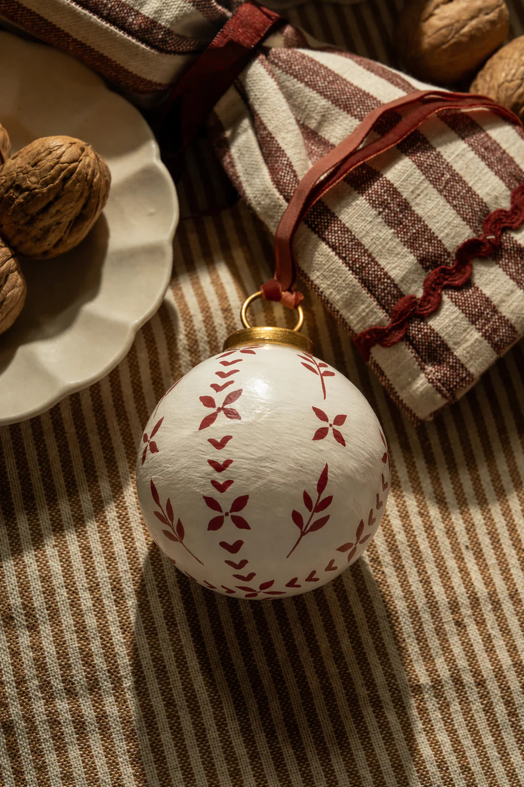 Hand Painted Baubles with Velvet Ribbon, Berry - Set of 3