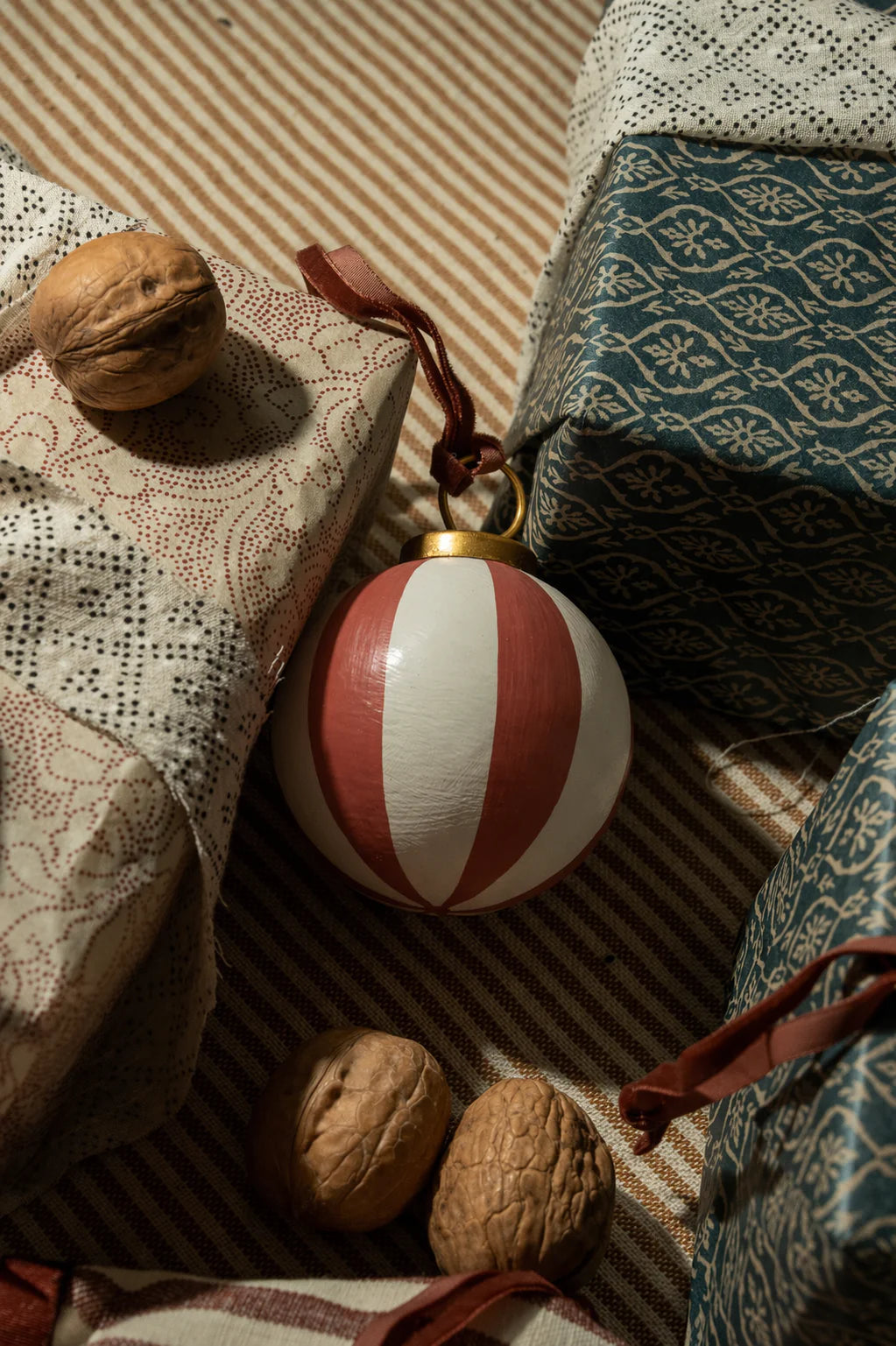Hand Painted Baubles with Velvet Ribbon, Berry - Set of 3